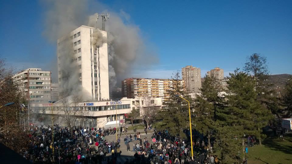 The Government Building of Tuzla Canton burning, 7 February 2014 - by Juniki San